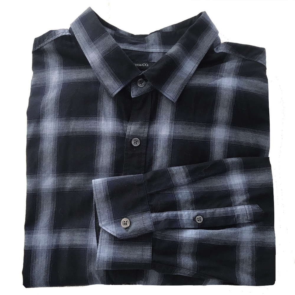 RW & CO. 100% COTTON BLUE GREY PLAID SHIRT SIZE XL